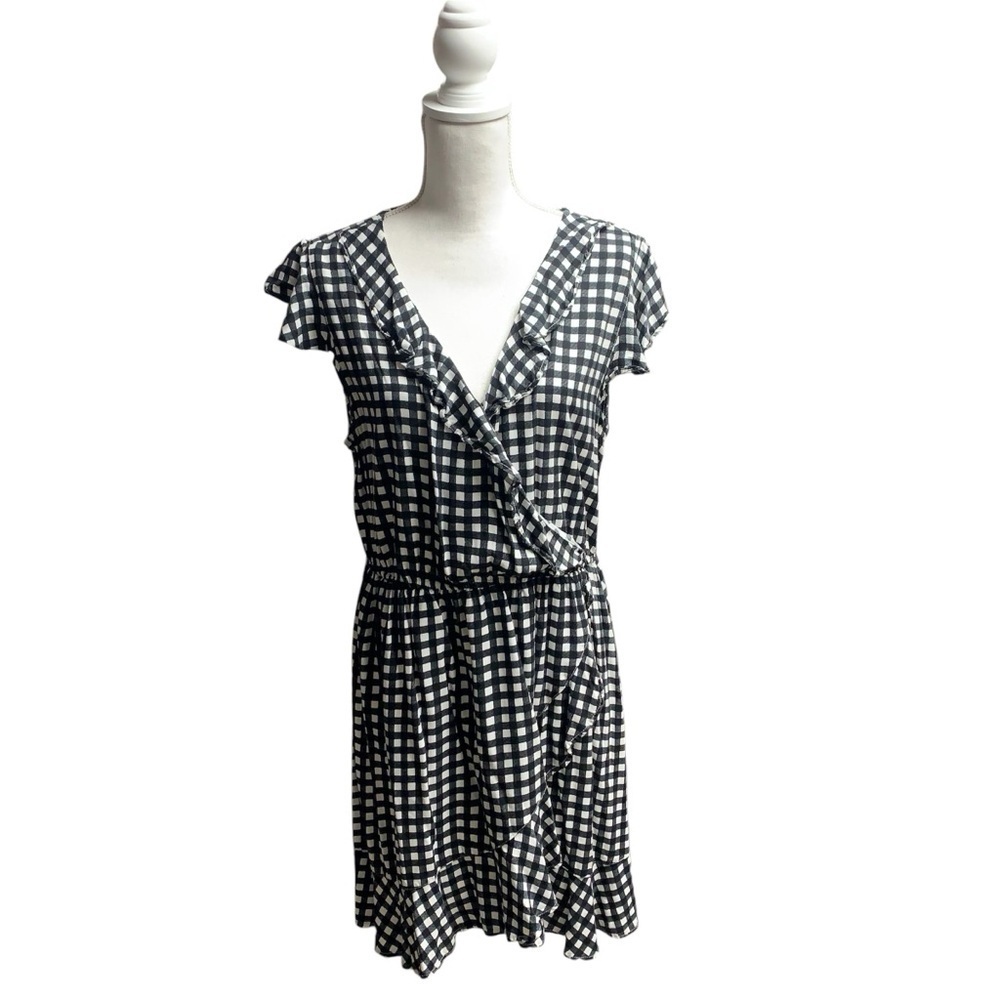 Arizona Jean Co black/white faux wrap dress size XL cap sleeves slip on